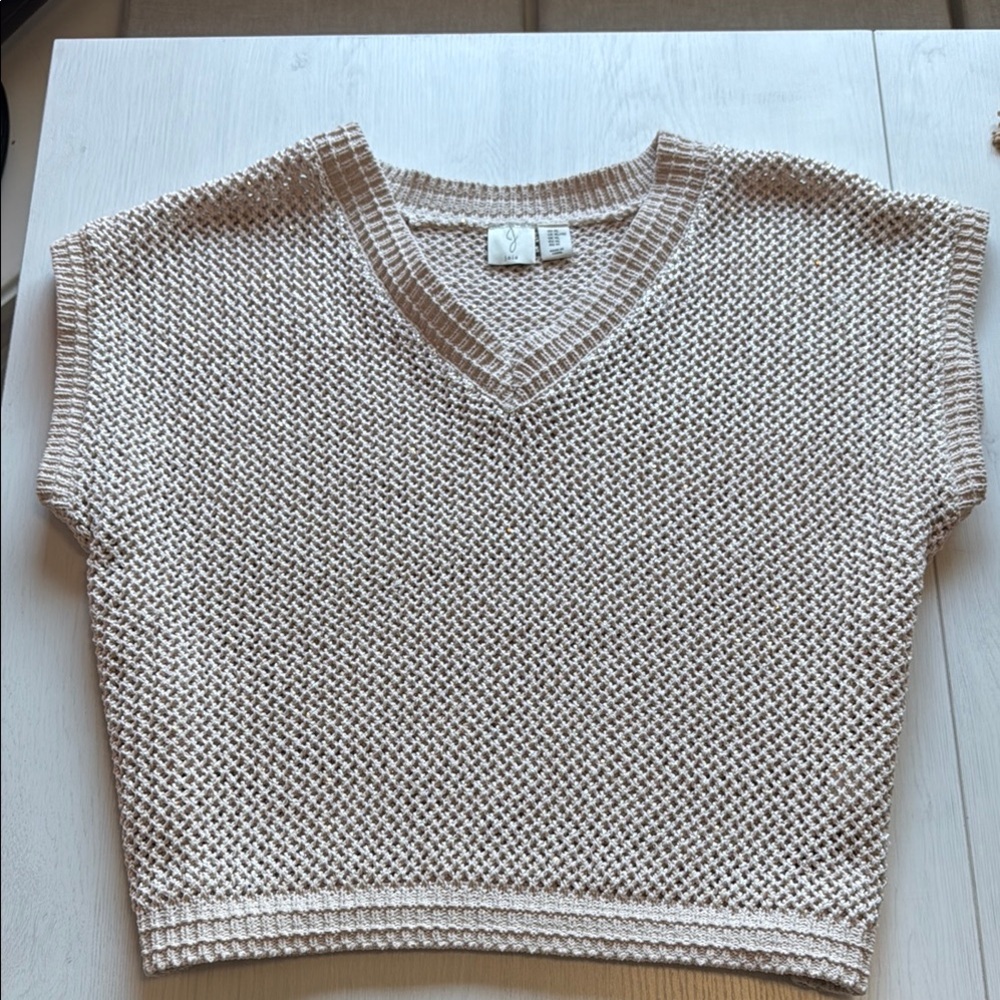 Joie Cream/gold V-Neck Sweater with Textured Knit Size XL